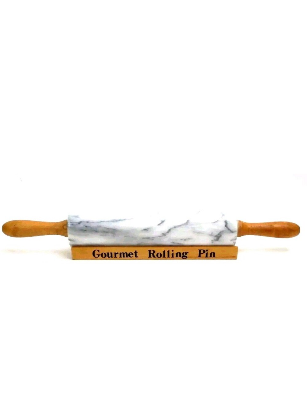Vtg Polished Marble Rolling Pin with Wooden Cradle 18.25"-Inch long-10" Barrel